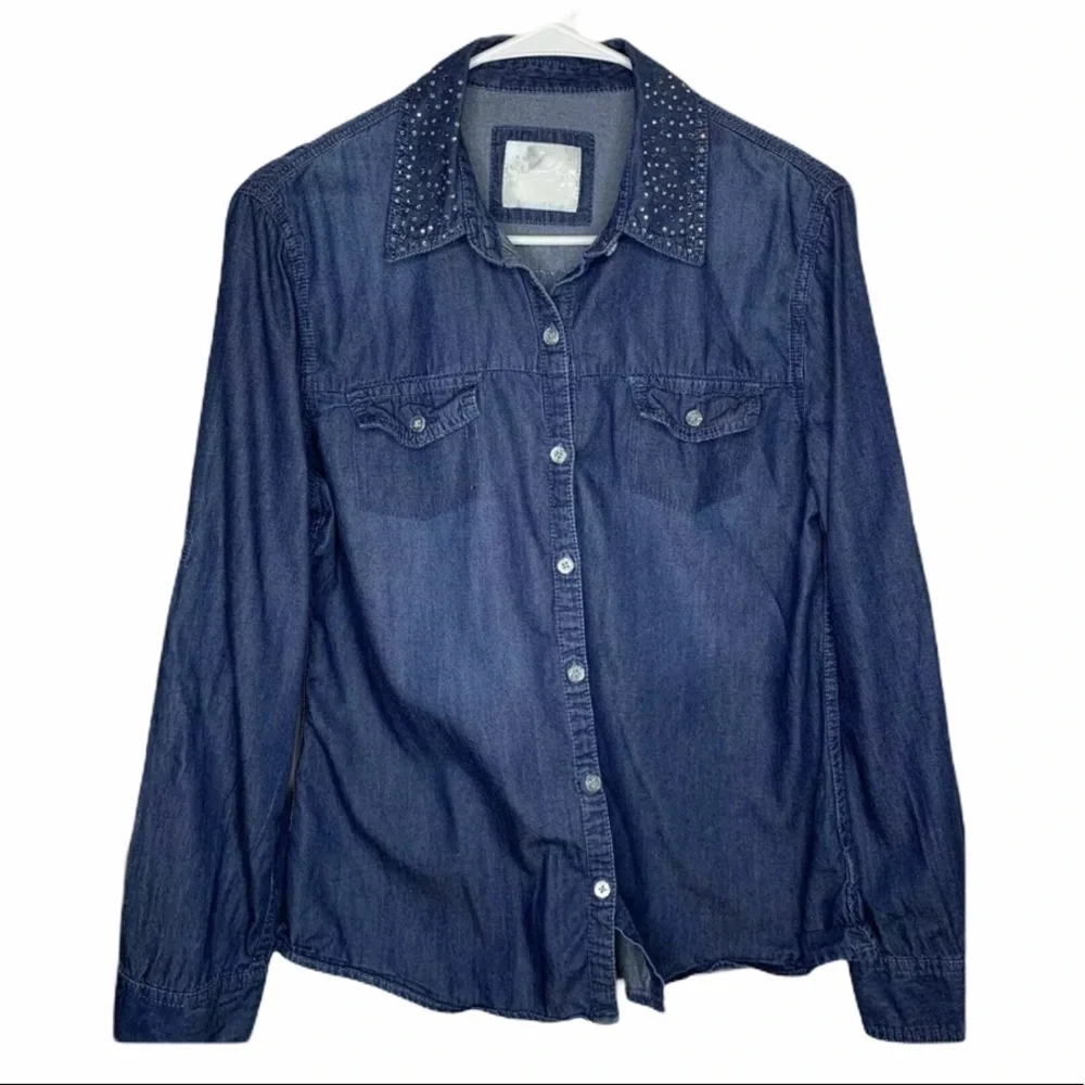 Justice Girls Denim Shirt Size 20 Chambray Bling
